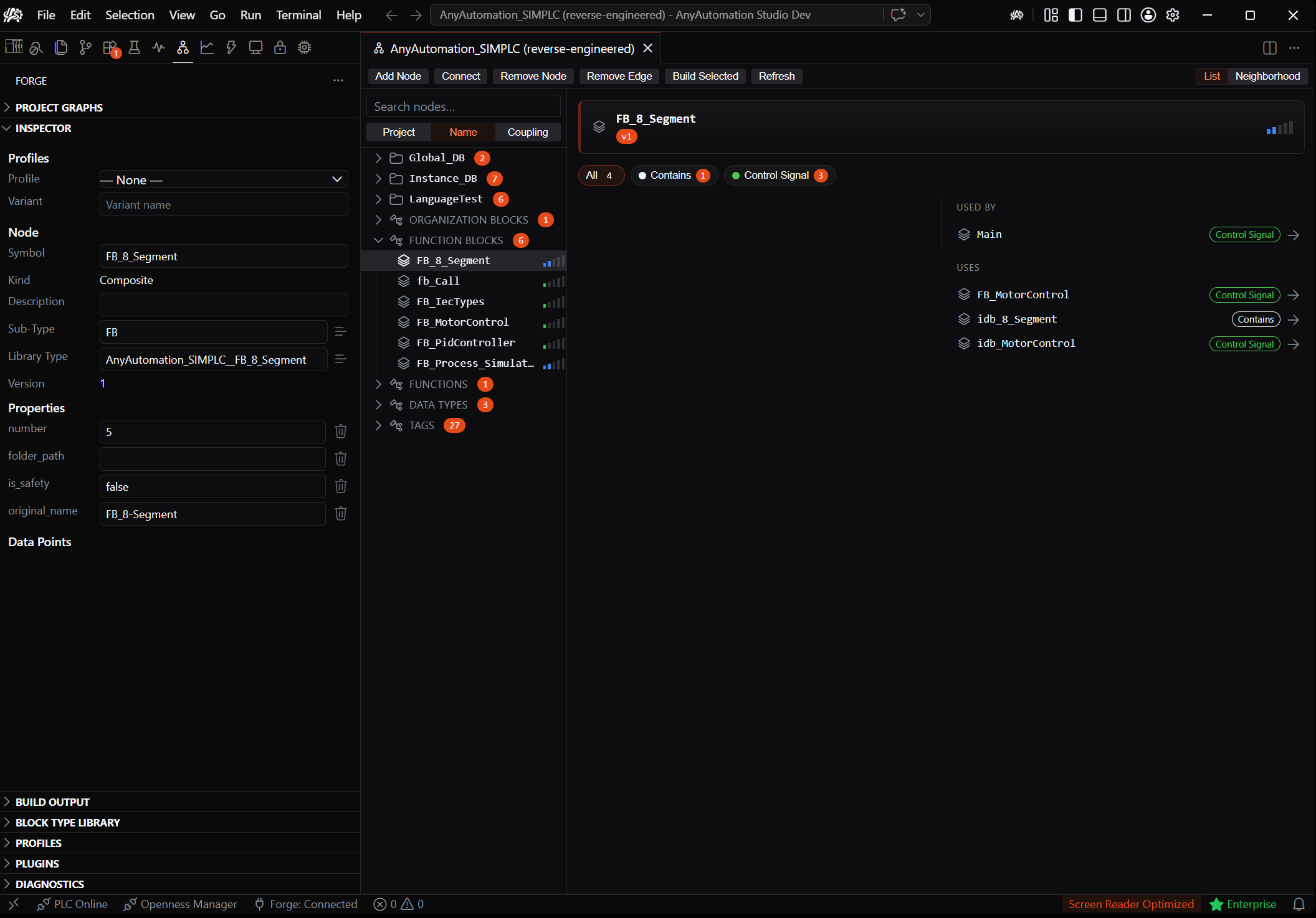 AnyAutomation Studio: Forge Abhängigkeits-Liste (Used by / Uses)