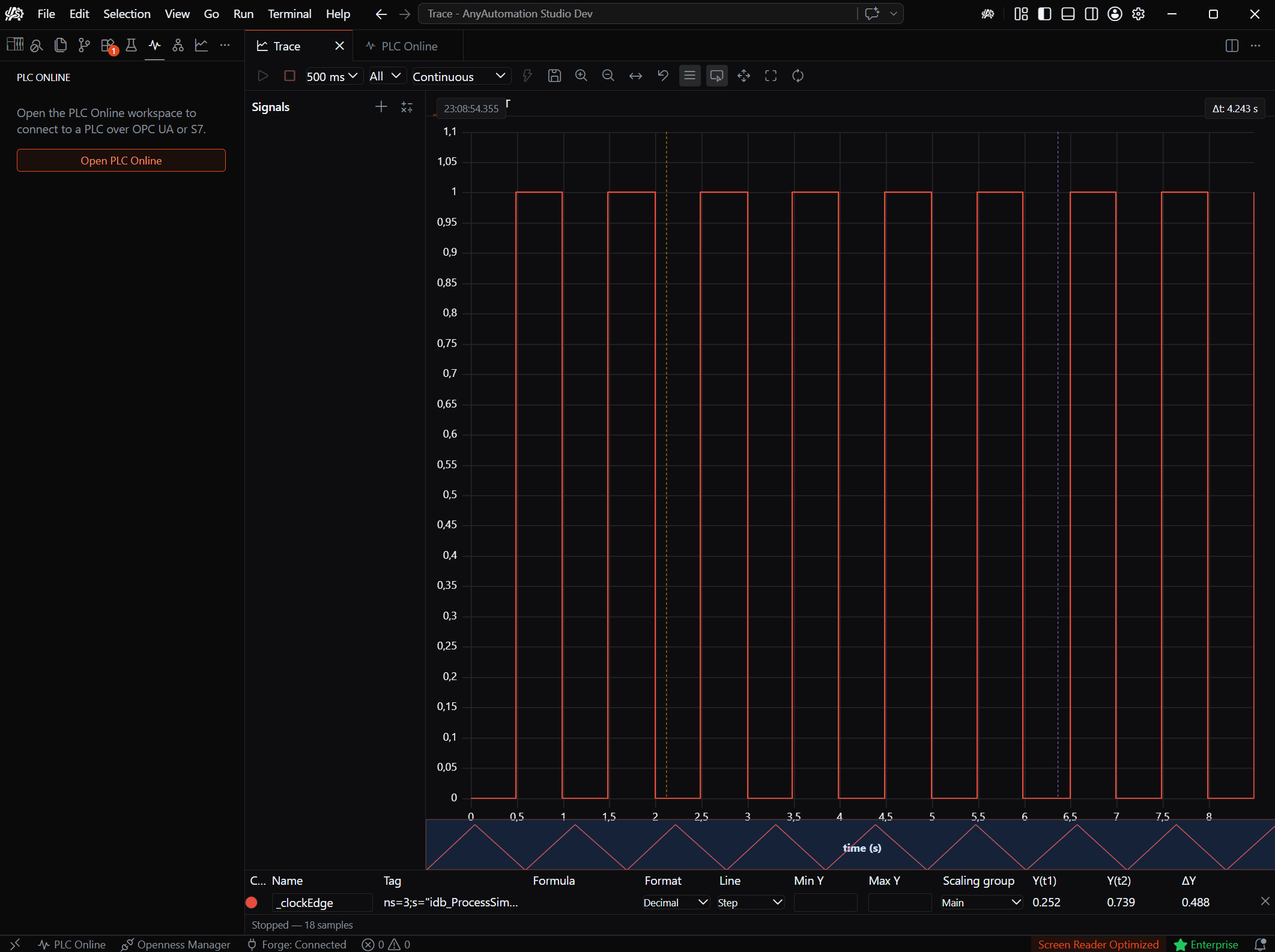 AnyAutomation Studio: Signal-Trace mit Live-Charts