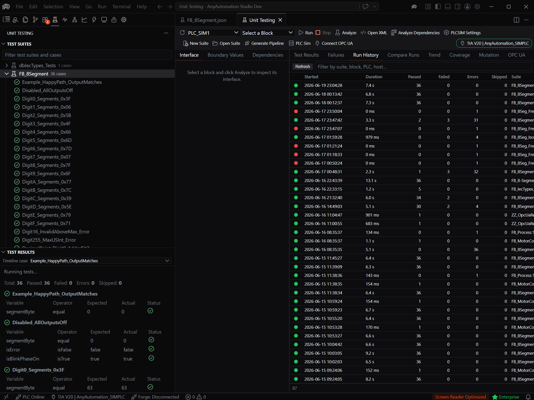 AnyAutomation Studio: Unit-Test-Ergebnisse